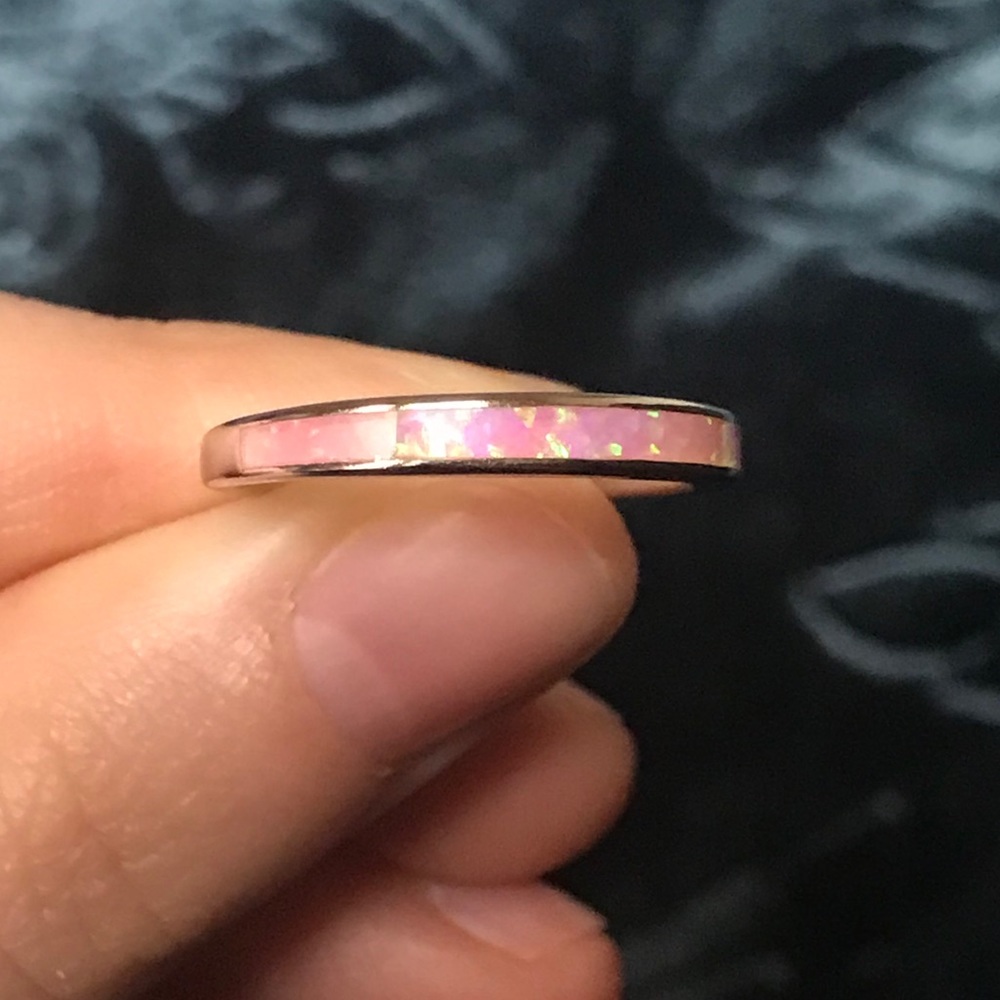 Pink opal inlay band ring